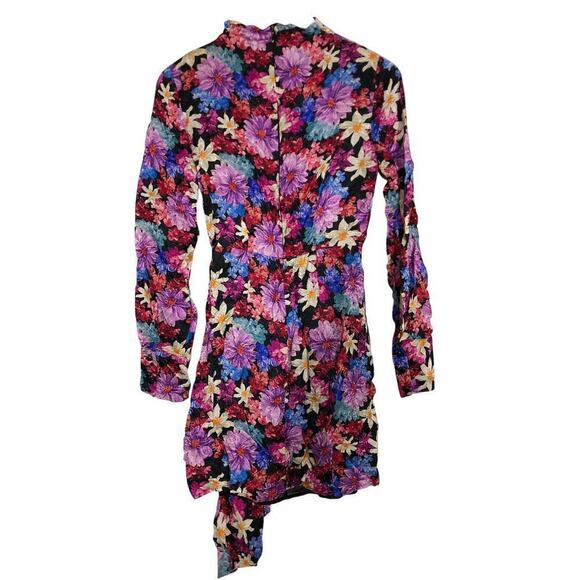 PINKO Dress Floral Silk Blend Long Sleeve Faux Wrap Sheath Mini Pink Multi Small - Picture 6 of 10